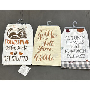 NWT Set 3 Primitive's by Kathy Kitchen Dish Towels Fall Friends(Thanks)giving